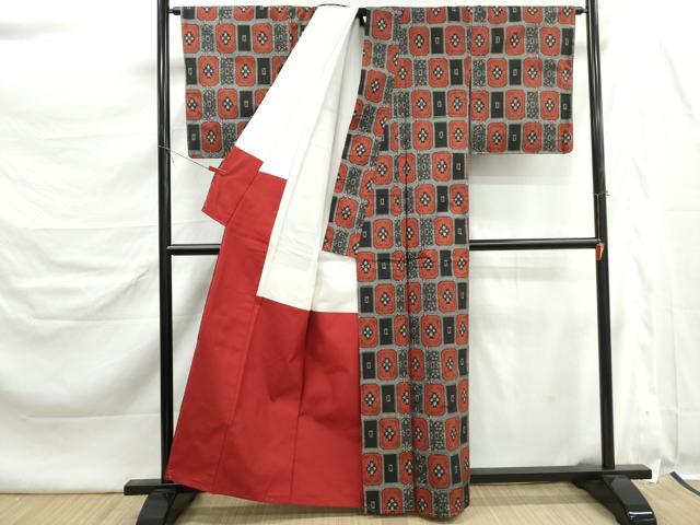 平和屋着物■本場村山大島紬 格子花文 伝統的工芸品 証紙付き 正絹 逸品 DABK6416qa