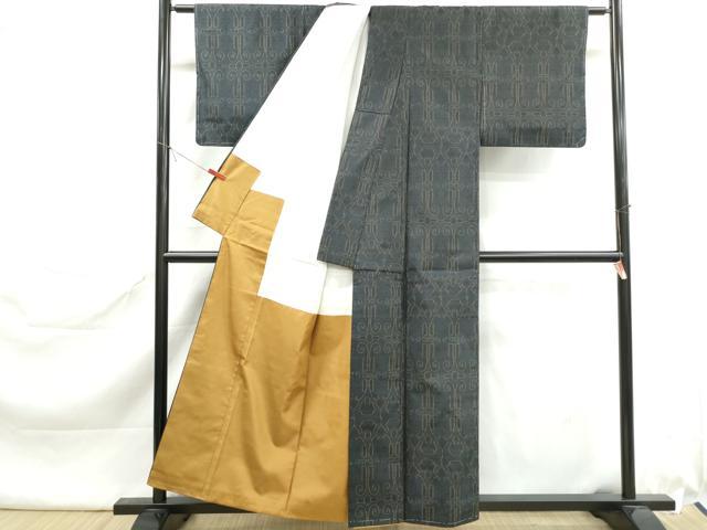平和屋着物■本場大島紬 幾何学文 正絹 逸品 DABK6431qa
