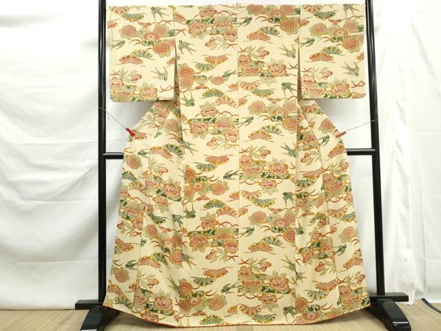 平和屋着物■上質な小紋 型染め 花鳥文 正絹 逸品 DABK6434qa