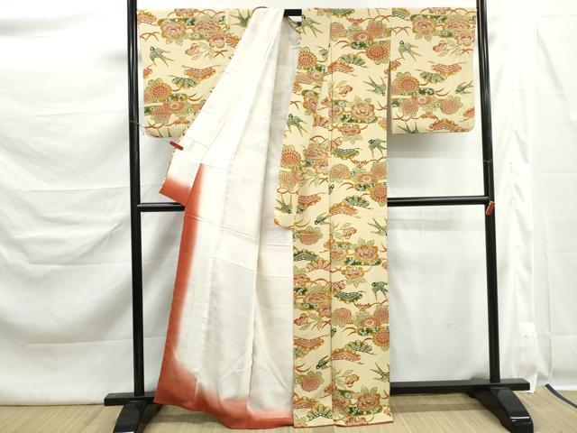 平和屋着物■上質な小紋 型染め 花鳥文 正絹 逸品 DABK6434qa