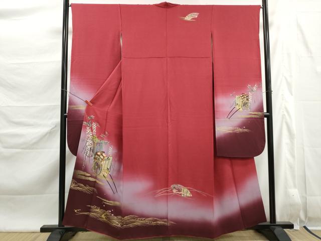 平和屋着物■豪華振袖 作家物 手描友禅 立波御所車花文 暈し染め 金彩 正絹 逸品 DABK6460qa
