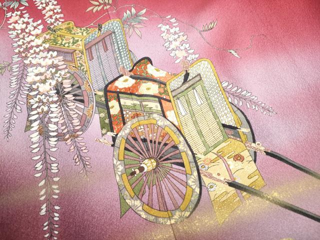 平和屋着物■豪華振袖 作家物 手描友禅 立波御所車花文 暈し染め 金彩 正絹 逸品 DABK6460qa