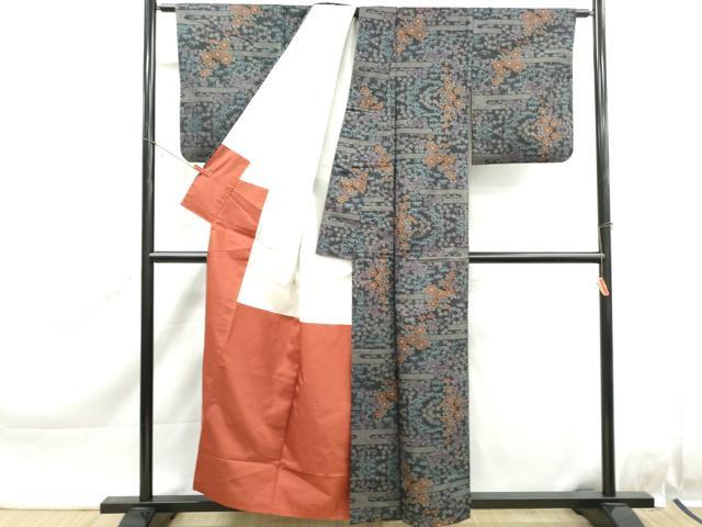 平和屋着物■本場大島紬 7マルキ エ霞草花文 正絹 逸品 DABK6463qa