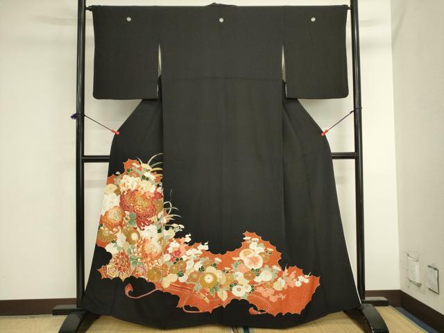 平和屋着物■豪華黒留袖 駒刺繍 乱菊 花車文 金彩 正絹 逸品 DABK6550ya