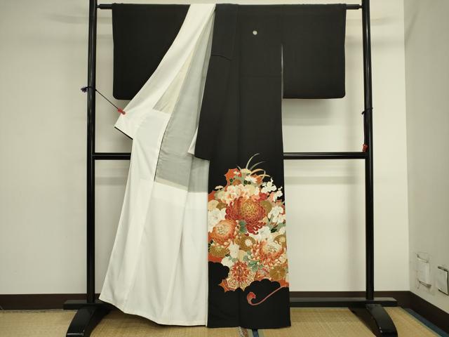 平和屋着物■豪華黒留袖 駒刺繍 乱菊 花車文 金彩 正絹 逸品 DABK6550ya