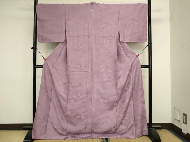 平和屋着物■上質な色無地 雲取り吉祥花地紋 浅紫色 ロング丈 正絹 逸品 未使用 DABK6587ya
