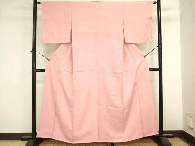 平和屋着物■上質な色無地 雲取り吉祥地紋 紅梅色 正絹 逸品 未使用 DABK6599ya