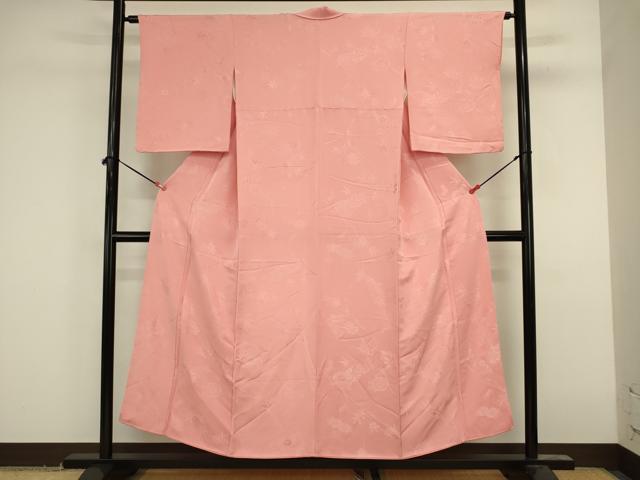 平和屋着物■上質な色無地 草花地紋 桃色 正絹 逸品 DABK6635ya