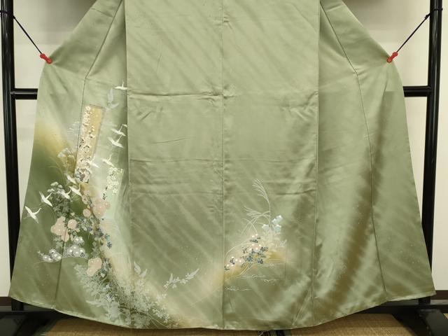 平和屋着物■訪問着 刺繍 飛鶴短冊花文 暈し染め 金銀糸 正絹 逸品 DABK6639ya