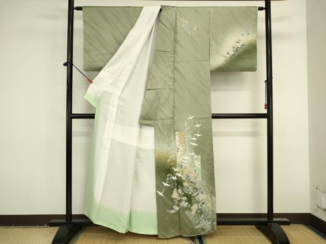 平和屋着物■訪問着 刺繍 飛鶴短冊花文 暈し染め 金銀糸 正絹 逸品 DABK6639ya