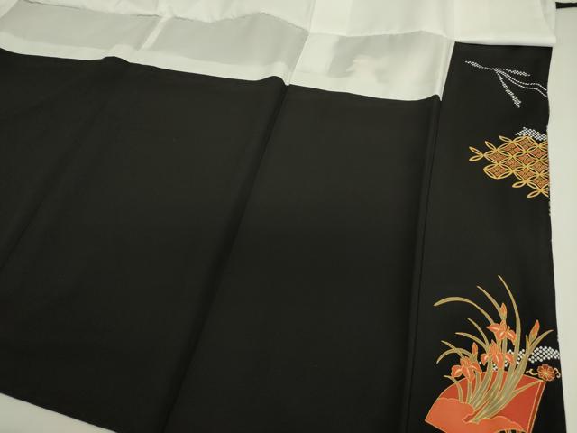 平和屋着物■豪華黒留袖 駒刺繍 扇面花車文 松竹梅 金彩 正絹 逸品 DABK6652ya