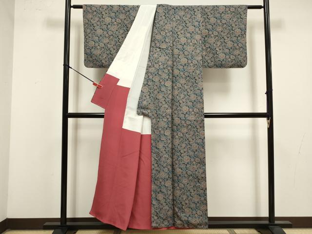 平和屋着物■上質な小紋 草花文 お召縮緬 正絹 逸品 DABK6680ya