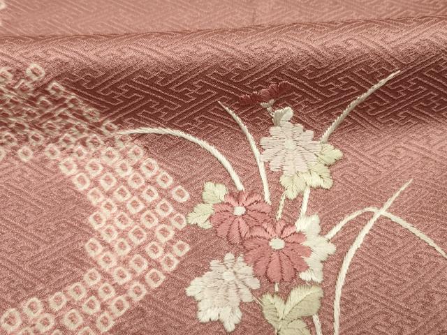 平和屋着物■訪問着 絞り 刺繍 貝桶花文 正絹 逸品 未使用 DABK6707ya