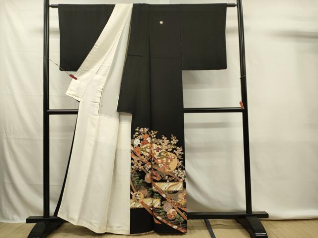平和屋着物■豪華黒留袖 駒刺繍 地紙人物風景花文 花鼓 金彩 正絹 逸品 DABK6708ya