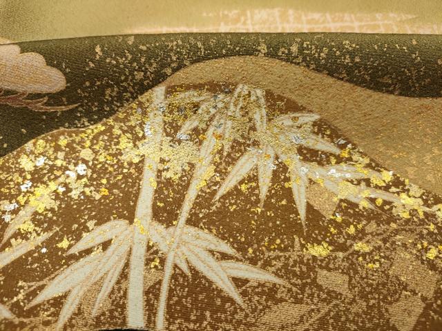 平和屋着物■十日町友禅作家 龍谷 黒留袖 地紙花松文 枝梅 暈し染め 金銀彩 正絹 逸品 DABK6709ya