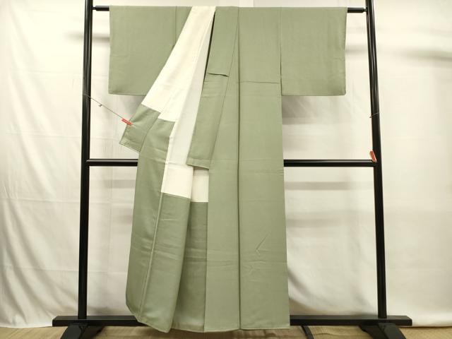 平和屋着物■上質な色無地 山葵色 正絹 逸品 DABK6720ya