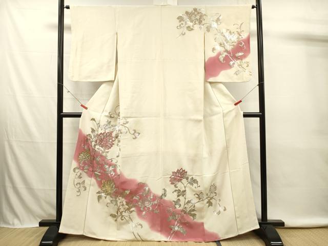 平和屋着物■訪問着 刺繍 更紗花唐草文 暈し染め 金銀彩 正絹 逸品 DABK6724ya