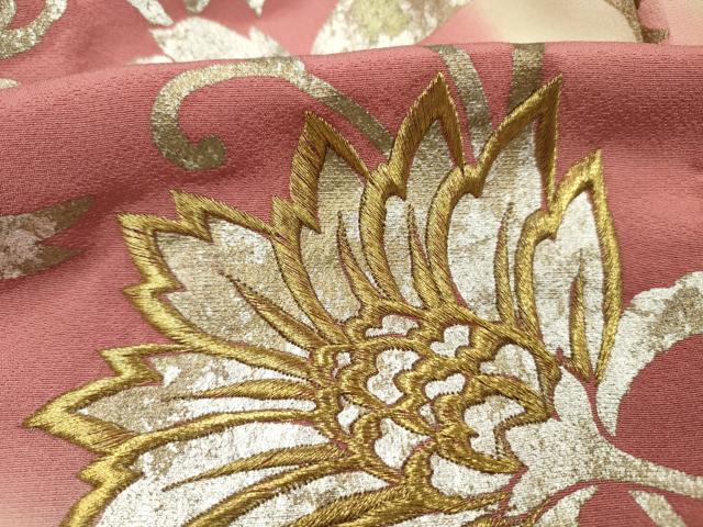 平和屋着物■訪問着 刺繍 更紗花唐草文 暈し染め 金銀彩 正絹 逸品 DABK6724ya