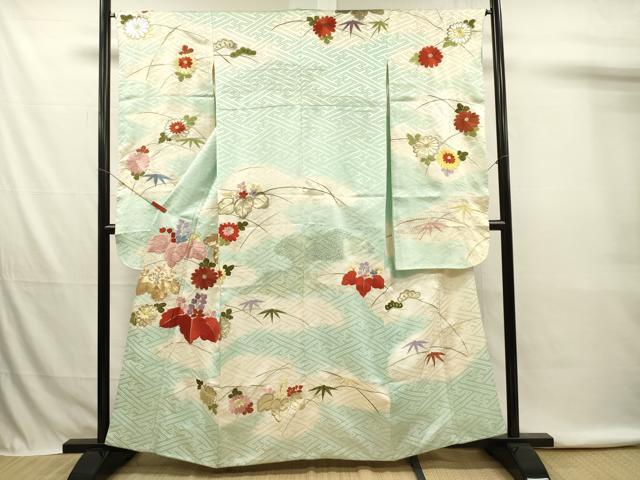 平和屋着物■豪華振袖 総刺繍 駒刺繍 菊桐文 暈し染め 金銀糸 正絹 逸品 DABK6726ya