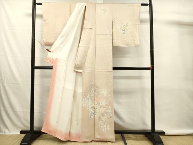 平和屋着物■訪問着 水鳥花文 暈し染め やまと誂製 正絹 逸品 DABK6730ya