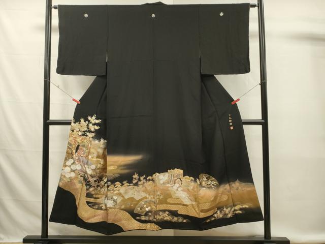 平和屋着物■豪華黒留袖 駒刺繍 竹取物語 泰常 暈し染め 金銀彩 やまと誂製 正絹 逸品 DABK6741ya