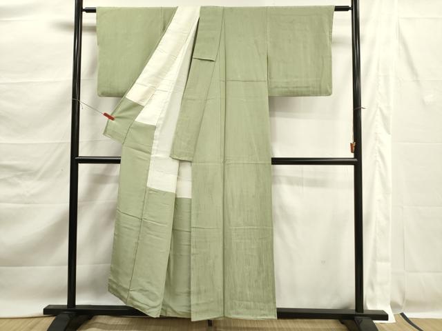 平和屋着物■上質な色無地 笹竹地紋 若葉色 正絹 逸品 DABK6754ya