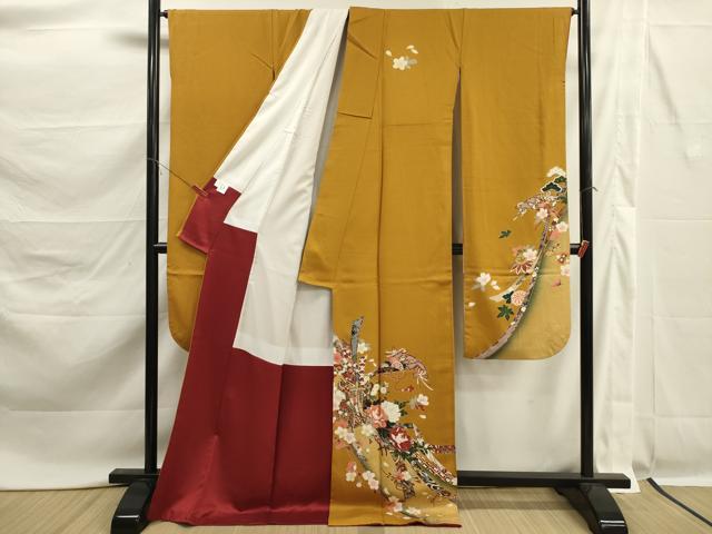 平和屋着物■振袖 駒刺繍 御所車花文 金彩 DABK6758ya