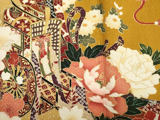 平和屋着物■振袖 駒刺繍 御所車花文 金彩 DABK6758ya