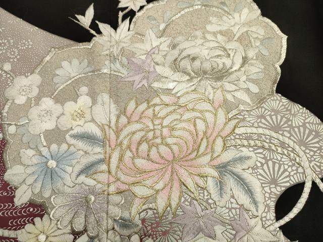 平和屋着物■豪華黒留袖 刺繍 草花文 乱菊 金銀糸 正絹 逸品 DABK6773ya
