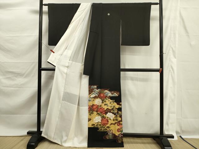 平和屋着物■豪華黒留袖 作家物 草花松文 鴛鴦 金彩 正絹 逸品 DABK6774ya