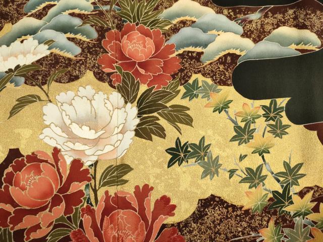 平和屋着物■豪華黒留袖 作家物 草花松文 鴛鴦 金彩 正絹 逸品 DABK6774ya