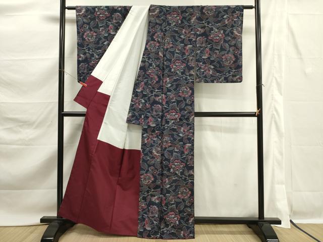 平和屋着物■上質な紬 更紗花文 正絹 逸品 DABK6801ya