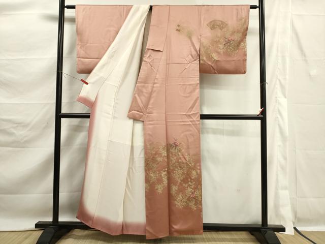 平和屋着物■上質な小紋 刺繍 地紙花文 暈し染め 金彩 正絹 逸品 DABK6813ya