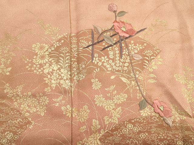 平和屋着物■上質な小紋 刺繍 地紙花文 暈し染め 金彩 正絹 逸品 DABK6813ya
