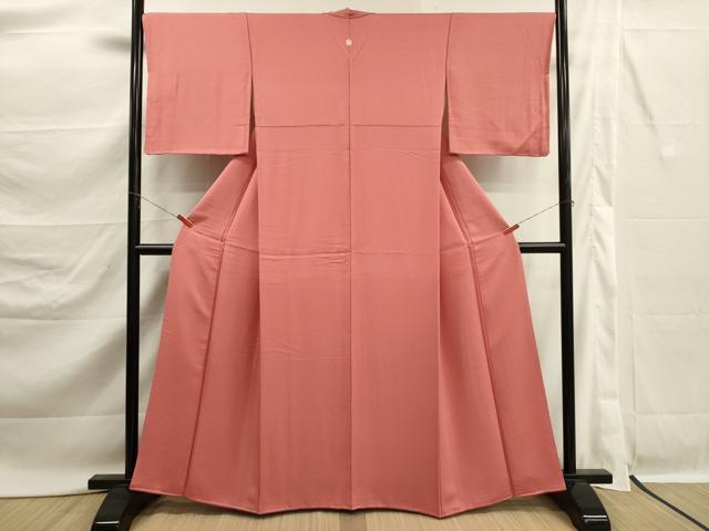 平和屋着物■上質な色無地 霞地紋 甚三紅色 正絹 逸品 DABK6818ya
