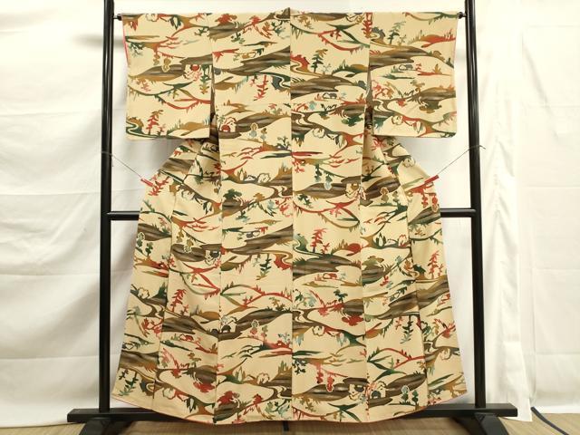 平和屋着物■上質な小紋 型染 風景文 正絹 逸品 DABK6823ya