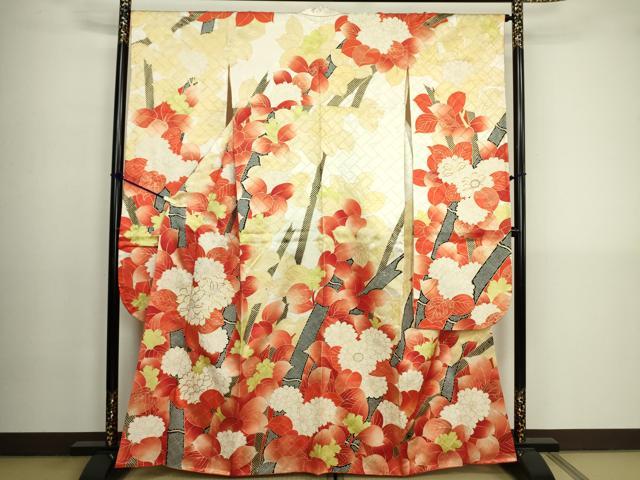平和屋着物■豪華振袖 駒刺繍 草花文 竹 金彩 正絹 逸品 DABK6839ya