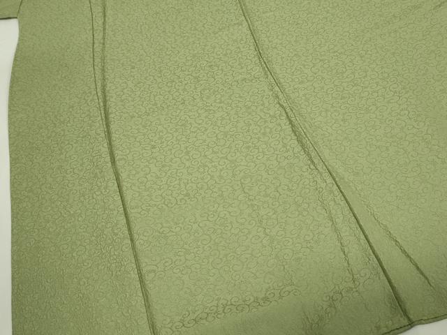 平和屋着物■上質な色無地 唐草地紋 松葉色 正絹 逸品 DABK6863ya