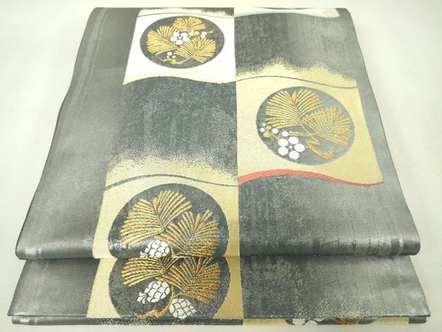 平和屋着物◎六通柄袋帯 唐織 松葉丸文 あやぎぬ 綾 金銀糸 正絹 逸品 DABK6916ya