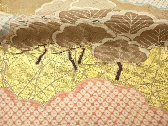 平和屋着物■豪華色留袖 刺繍 雲取り松文 鹿の子 金彩 正絹 逸品 DABK6968ya