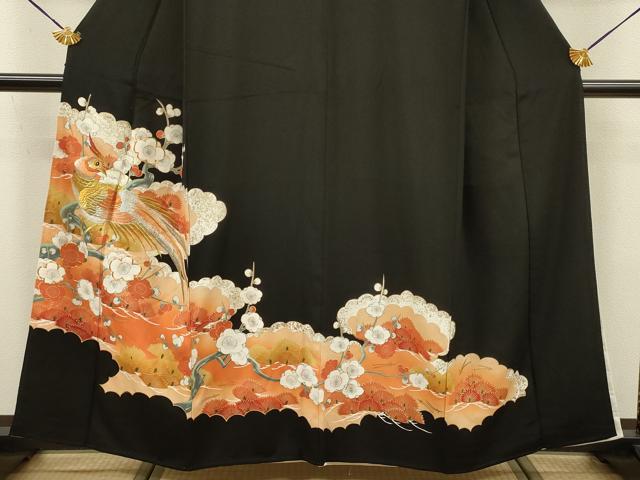 平和屋着物■豪華黒留袖 駒刺繍 尾長鳥 枝梅 金銀糸 正絹 逸品 DABK6972ya