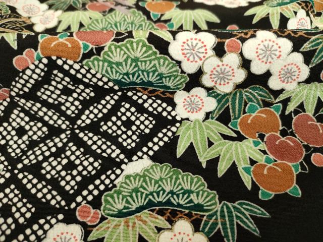 平和屋着物■豪華黒留袖 刺繍 飛鶴花松文 金彩 正絹 逸品 DABK6973ya