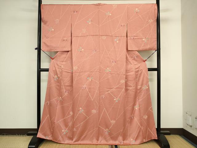 平和屋着物■上質な小紋 絞り 幾何学花文 正絹 逸品 DABK6974ya