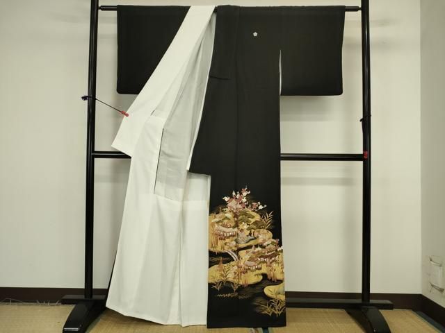 平和屋着物■豪華黒留袖 作家物 風景花松文 金彩 正絹 逸品 DABK6982ya