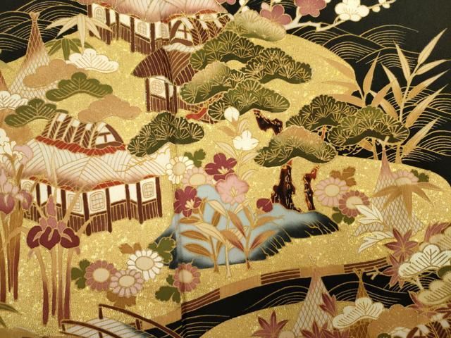 平和屋着物■豪華黒留袖 作家物 風景花松文 金彩 正絹 逸品 DABK6982ya