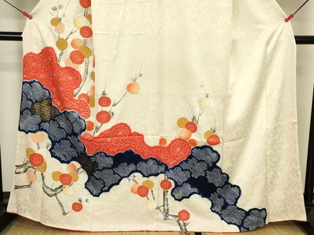 平和屋着物■訪問着 駒刺繍 絞り 枝花文 金彩 正絹 逸品 DABK6994ya