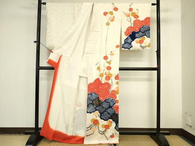 平和屋着物■訪問着 駒刺繍 絞り 枝花文 金彩 正絹 逸品 DABK6994ya