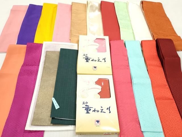 平和屋着物▼和装小物 重ね衿・伊達衿 まとめて20点 紗綾形 檜垣文 麻の葉文様 草花文 銀糸 未使用品あり 逸品 DABK7115xg