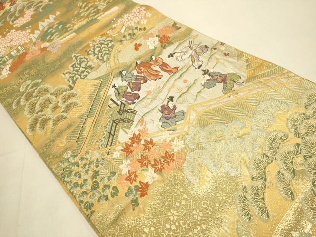 平和屋本店▼全通柄袋帯 宴遊絵巻文様 本金箔二重 正絹 逸品 DABK7522du
