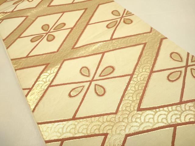 平和屋本店▼六通柄 本袋帯 菱文 純金箔 正絹 逸品 DABK7523du